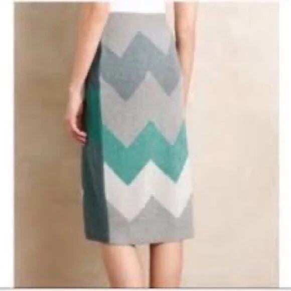 Moth Green/Gray chevron sweater wool blend texturized skirt Women’s Size xs - Picture 13 of 13